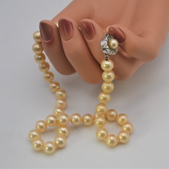 Vintage Majorica Cream Rose Pearl Choker Necklace 8mm - Picture 2 of 11